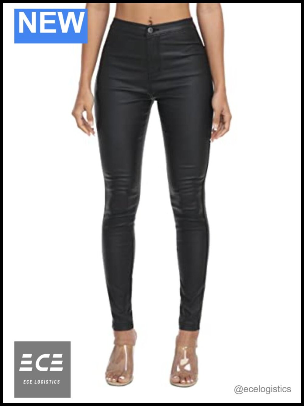High Waisted Coated Leather Look Skinny Jeans Stretch Leggings